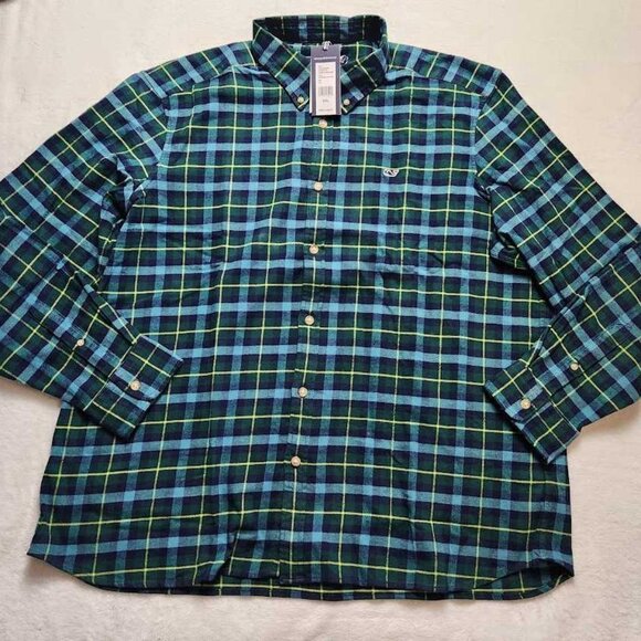 New men's XXL Vineyard Vines stretch flannel plaid button up shirt in green